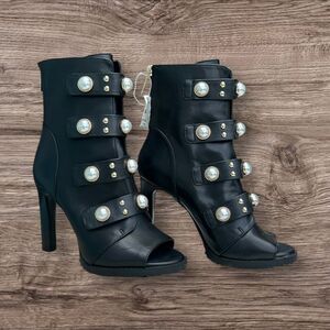 Karl Lagerfeld Paris Brayden Women’s Embellished Leather Dress Bootie NEW